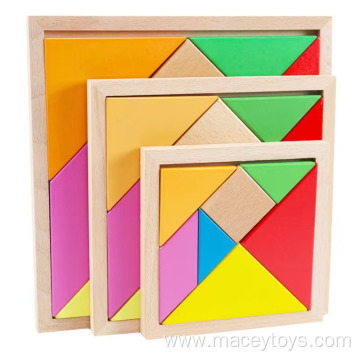 solid colorful 3D baby learning wood seven-piece puzzle